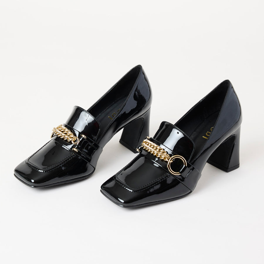 Lodi Black Patent Leather Heeled Brogues - Nozomi