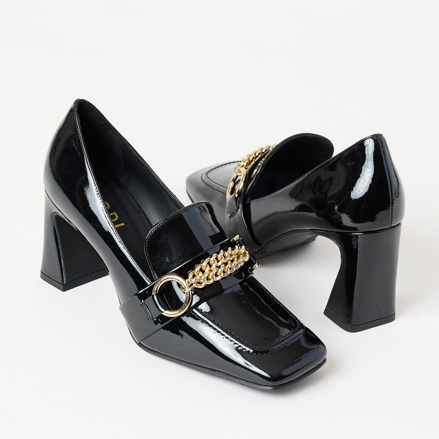 Lodi Black Patent Leather Heeled Brogues - Nozomi