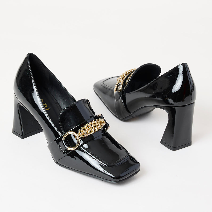 Lodi Black Patent Leather Heeled Brogues - Nozomi