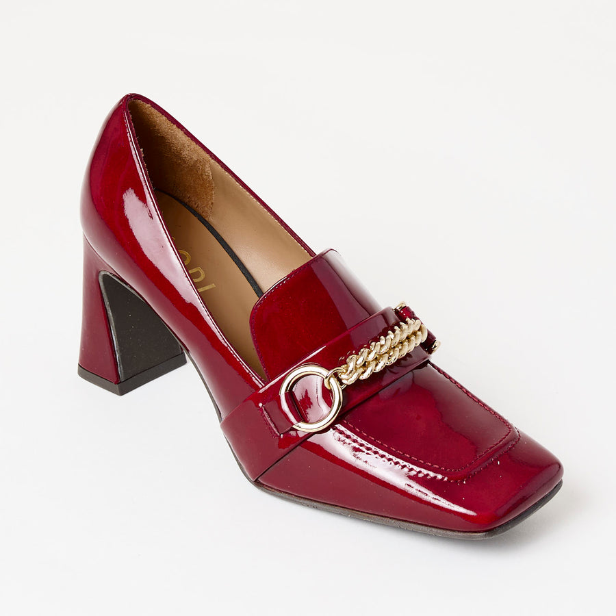 Lodi Burgundy Patent Leather Heeled Brogues - Nozomi