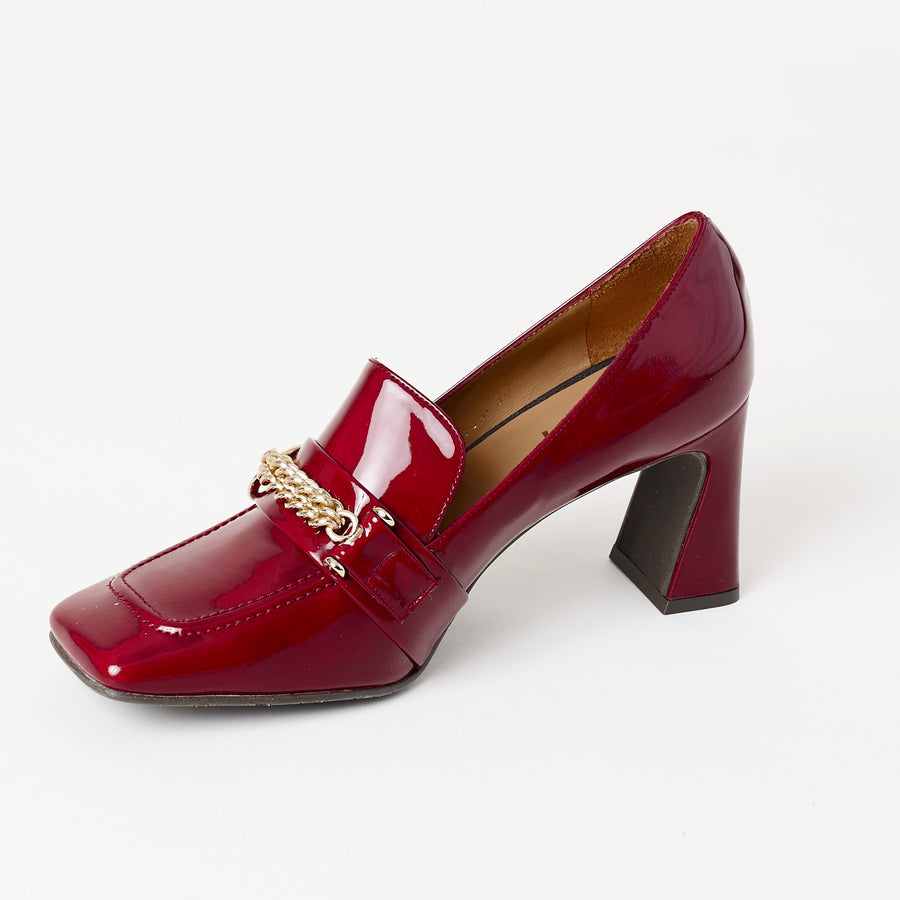 Lodi Burgundy Patent Leather Heeled Brogues - Nozomi