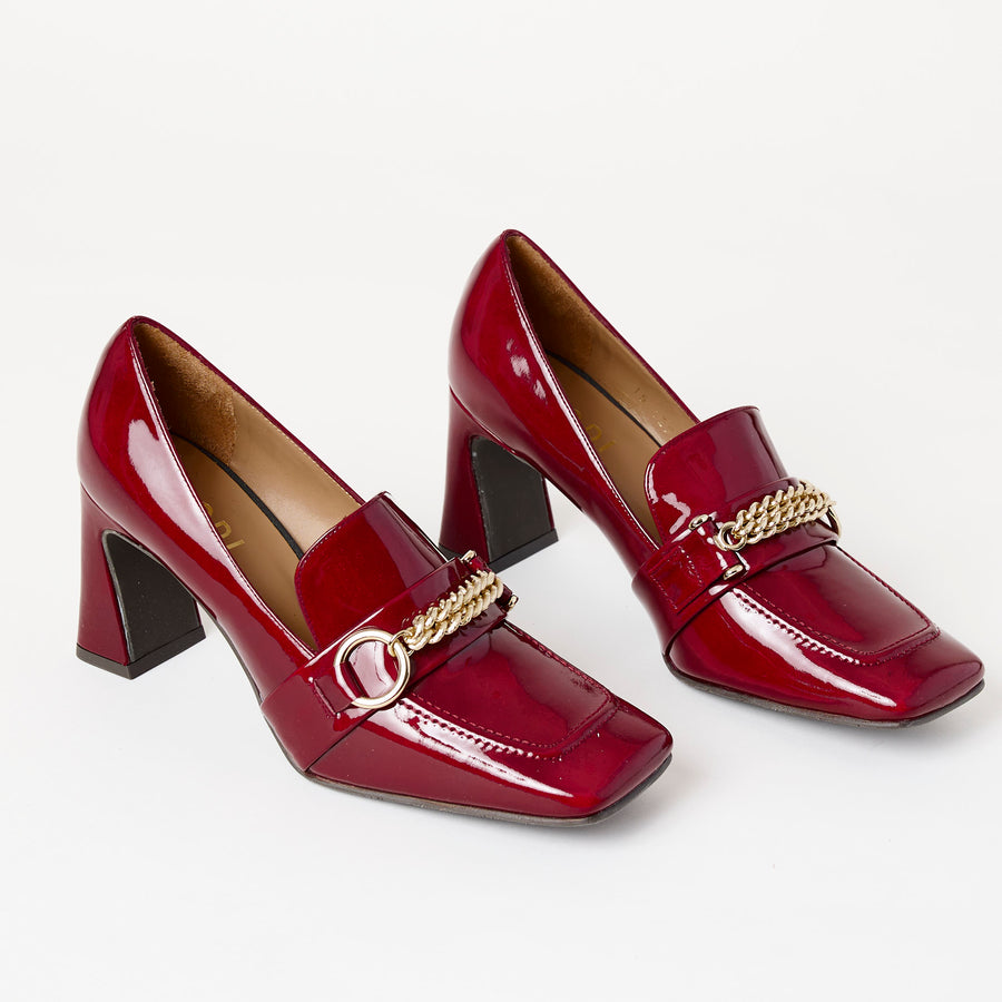 Lodi Burgundy Patent Leather Heeled Brogues - Nozomi