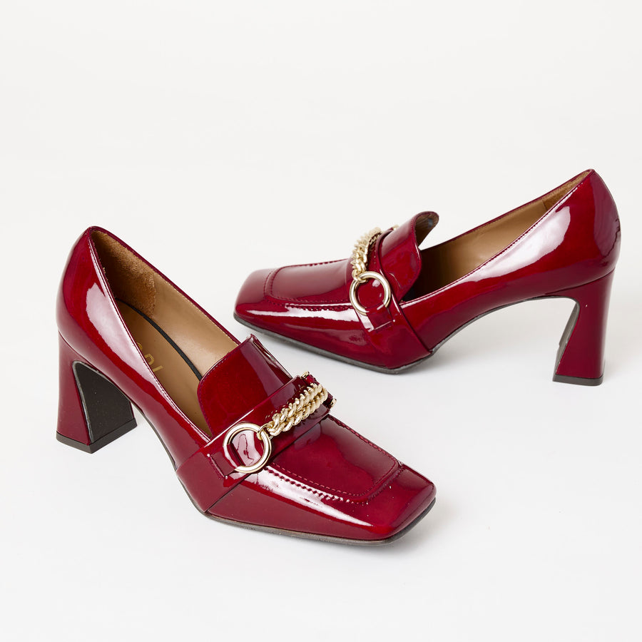 Lodi Burgundy Patent Leather Heeled Brogues - Nozomi