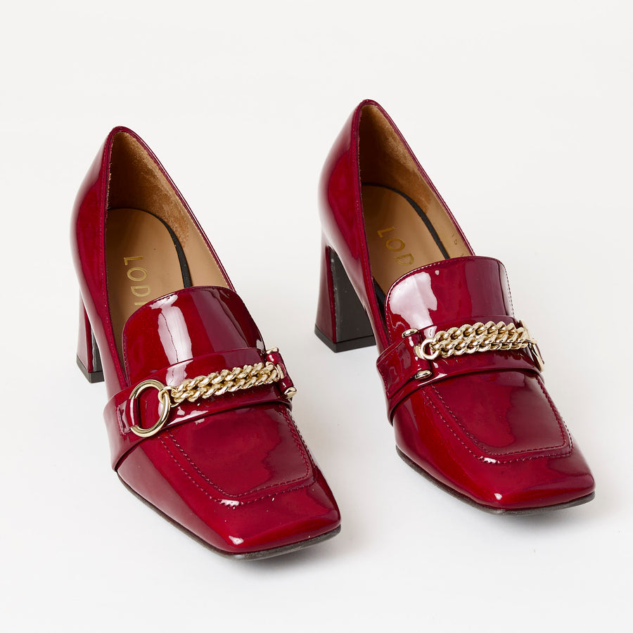 Lodi Burgundy Patent Leather Heeled Brogues - Nozomi