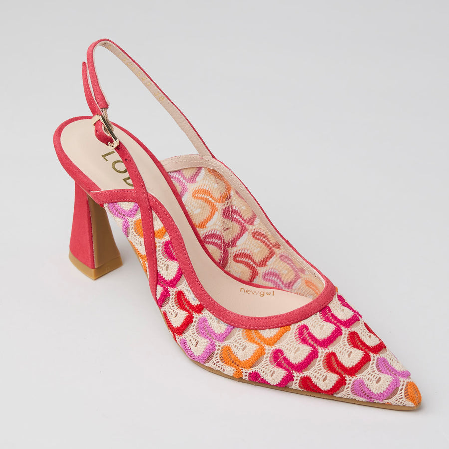 Lodi Multi Pink Crochet, Leather and Mesh Slingback Shoes