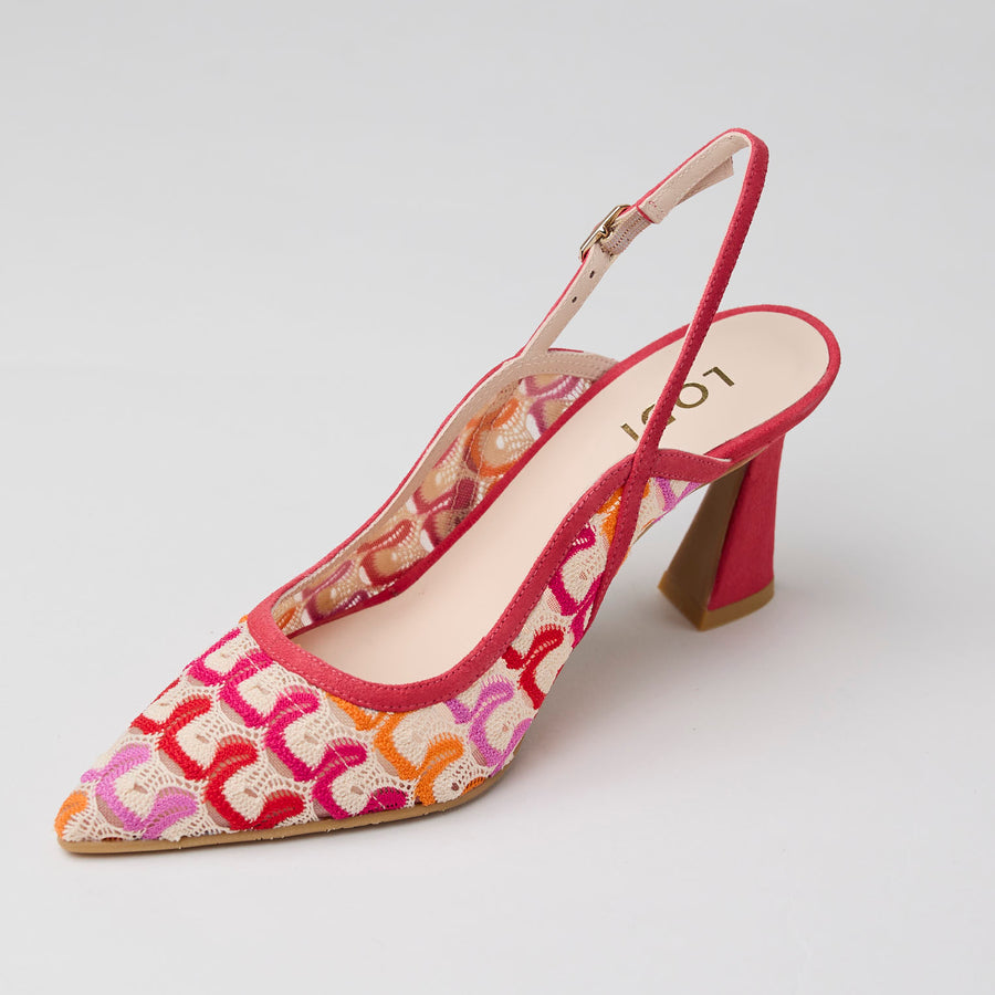 Lodi Multi Pink Crochet, Leather and Mesh Slingback Shoes