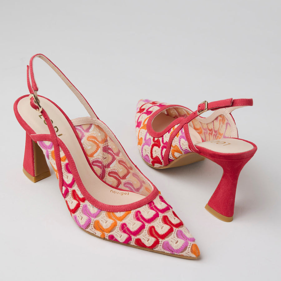 Lodi Multi Pink Crochet, Leather and Mesh Slingback Shoes