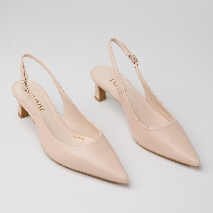 Lodi Nude Leather Slingback Low Heel Shoes