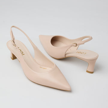 Lodi Nude Leather Slingback Low Heel Shoes