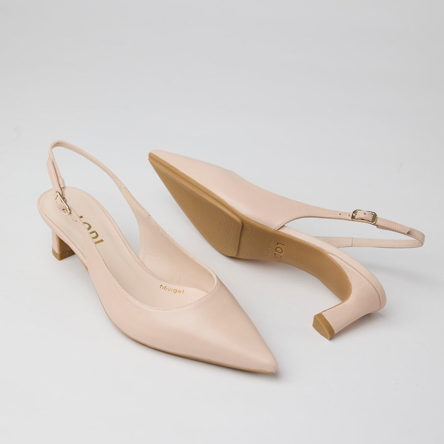 Lodi Nude Leather Slingback Low Heel Shoes