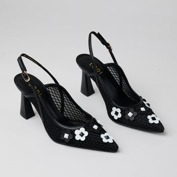 Lodi Black and White Leather and Mesh Slingback Shoes