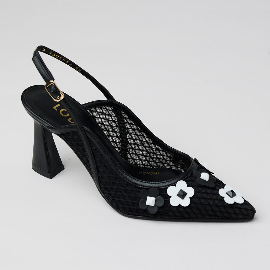 Lodi Black and White Leather and Mesh Slingback Shoes