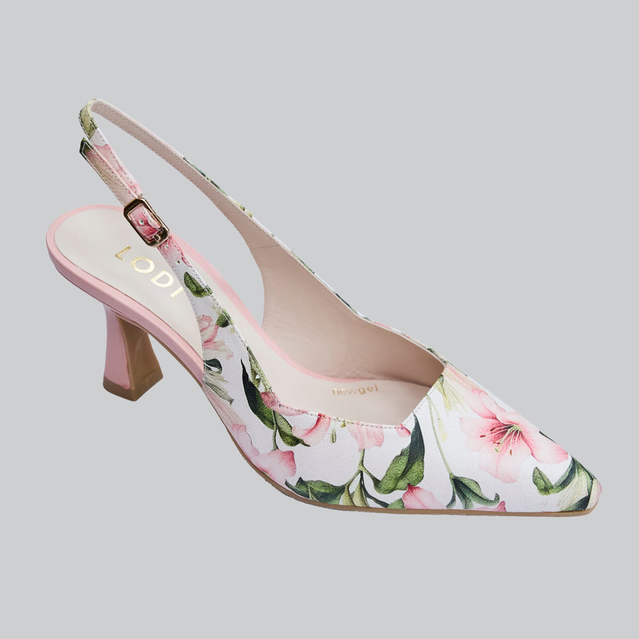 Lodi Pink Floral Leather Slingback High Heel Shoes