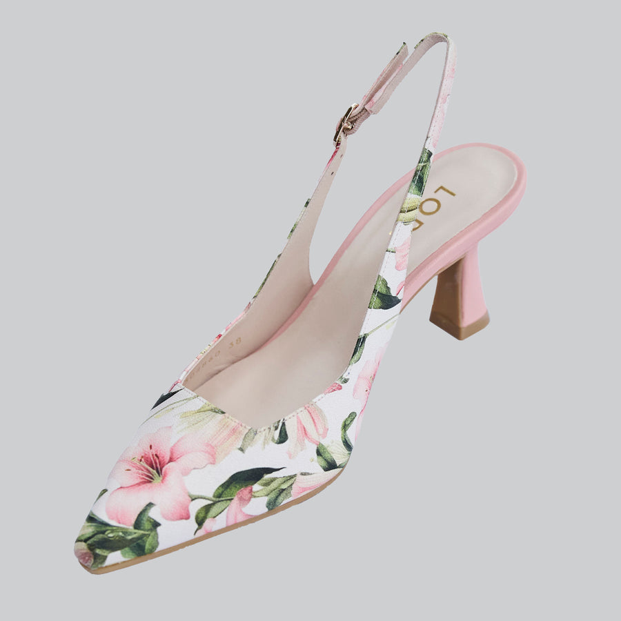 Lodi Pink Floral Leather Slingback High Heel Shoes