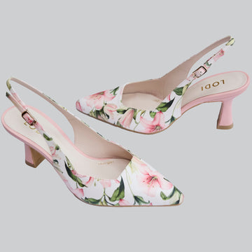 Lodi Pink Floral Leather Slingback High Heel Shoes