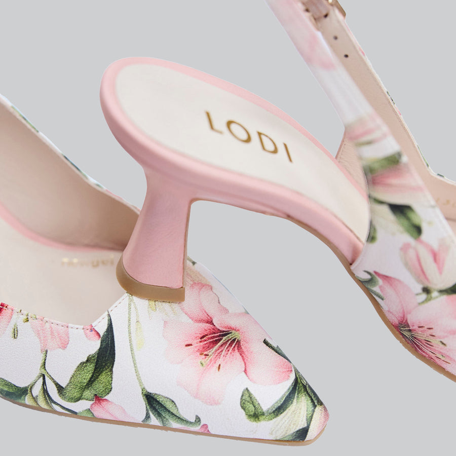 Lodi Pink Floral Leather Slingback High Heel Shoes