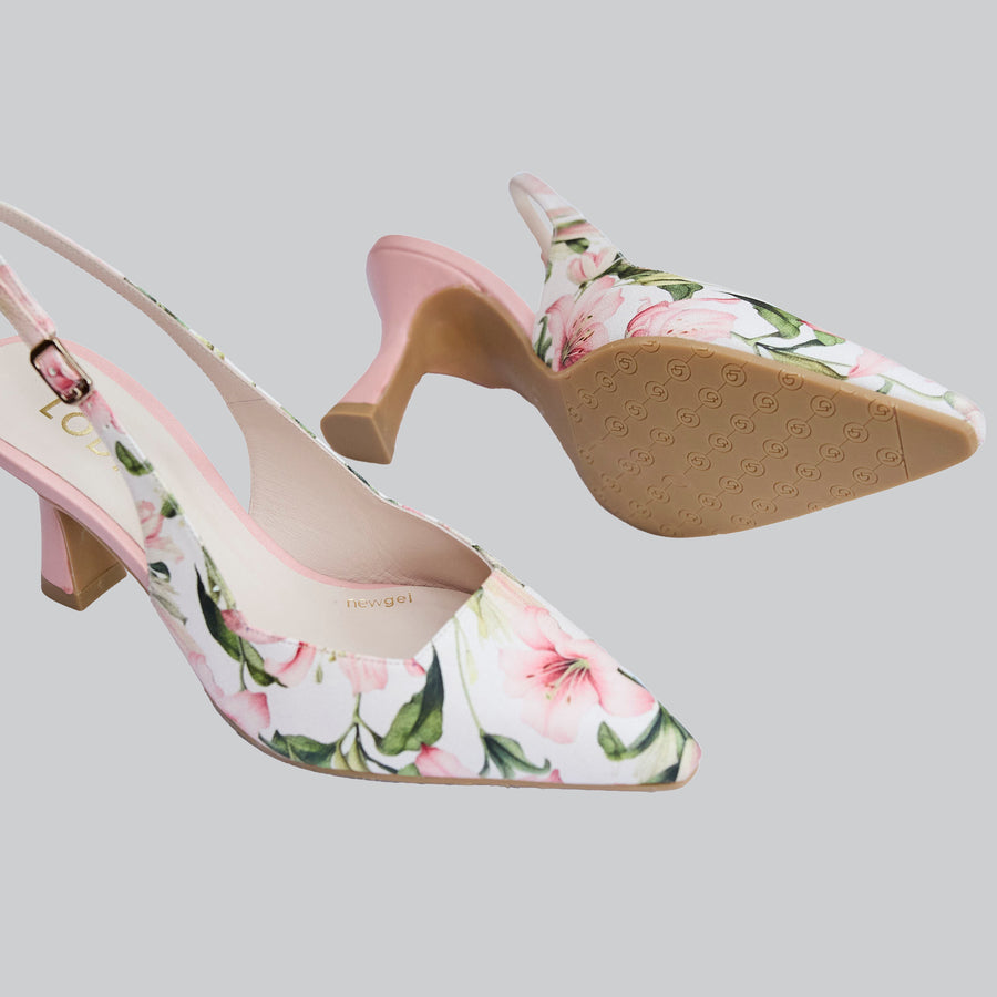 Lodi Pink Floral Leather Slingback High Heel Shoes