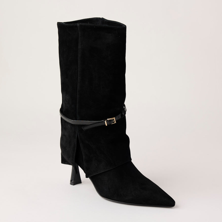 Lodi Shark Lock Black Suede Leather Boots