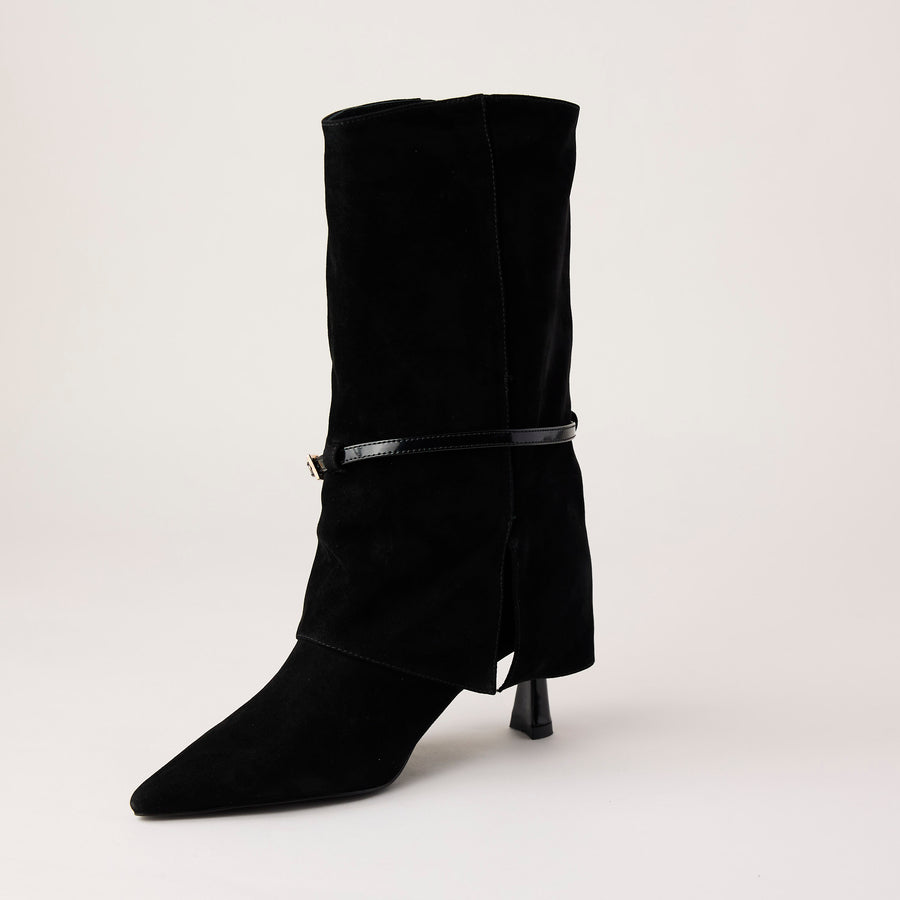 Lodi Shark Lock Black Suede Leather Boots