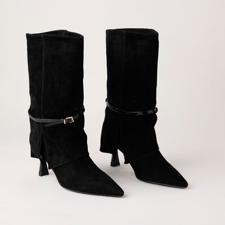 Lodi Shark Lock Black Suede Leather Boots