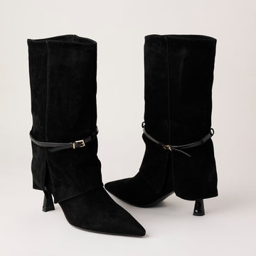 Lodi Shark Lock Black Suede Leather Boots