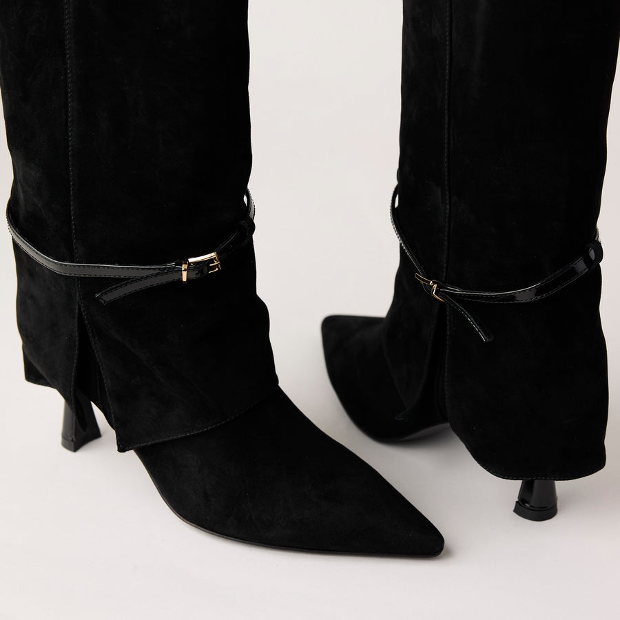 Lodi Shark Lock Black Suede Leather Boots