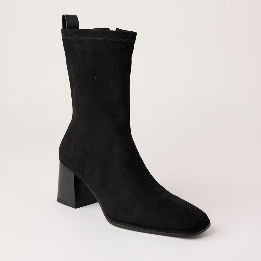 Lodi Black Stretch Suede Over Ankle Boots