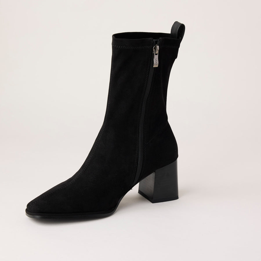 Lodi Black Stretch Suede Over Ankle Boots