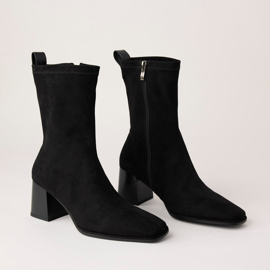 Lodi Black Stretch Suede Over Ankle Boots