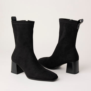 Lodi Black Stretch Suede Over Ankle Boots