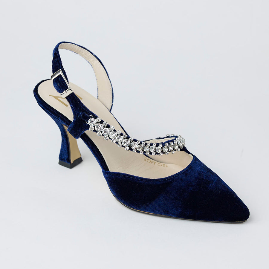 Marian Navy Velvet Covered Leather Sling Back Shoes