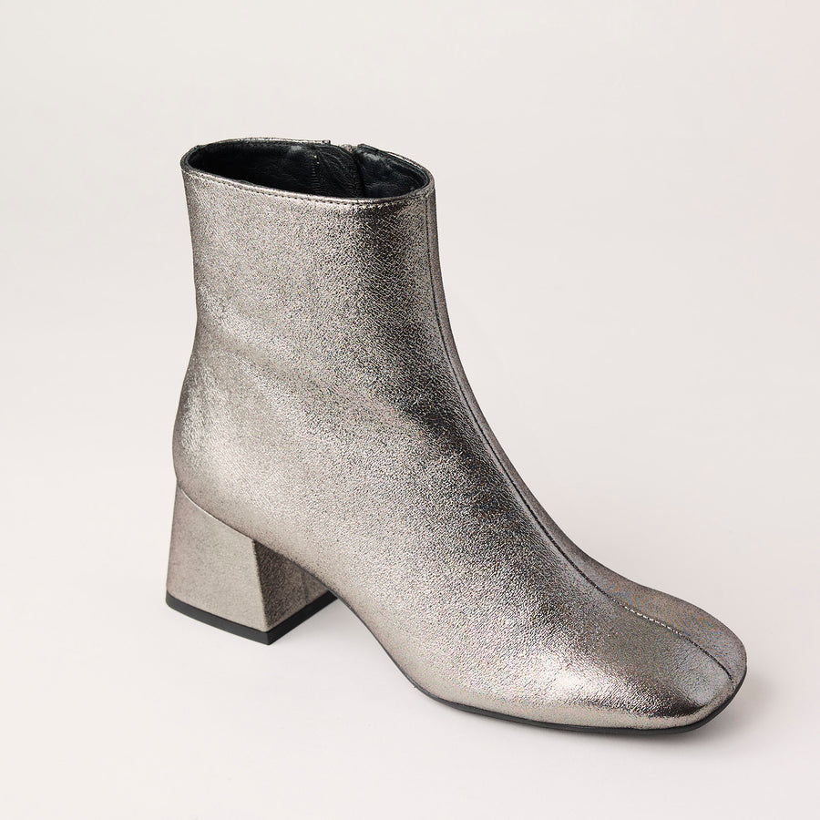 Marian Silver Metallic Leather Block Heel Ankle Boots