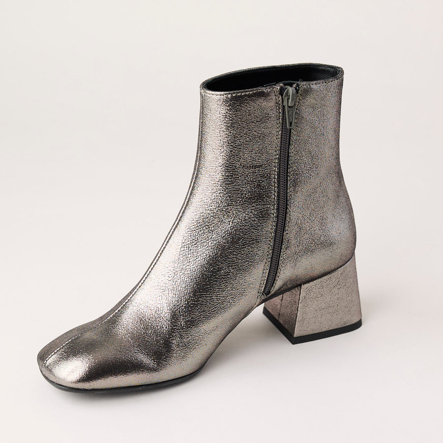 Marian Silver Metallic Leather Block Heel Ankle Boots