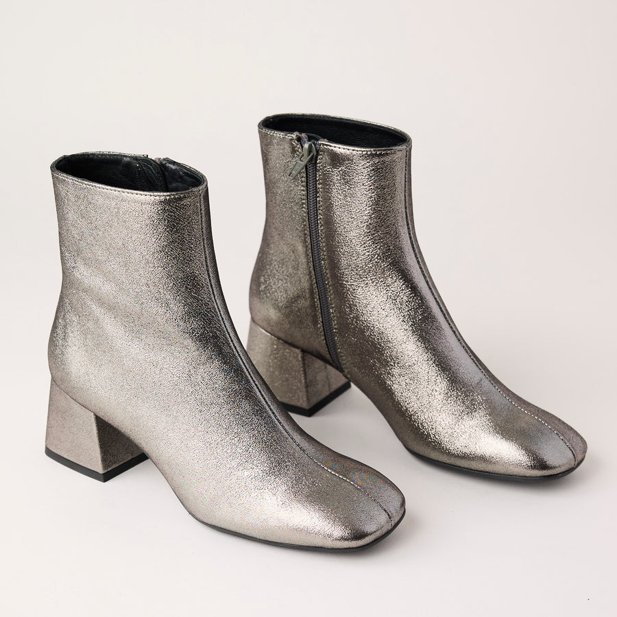 Marian Silver Metallic Leather Block Heel Ankle Boots