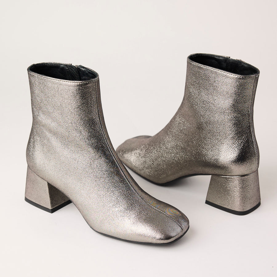 Marian Silver Metallic Leather Block Heel Ankle Boots