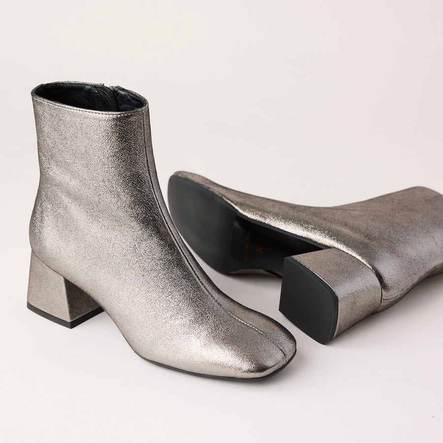 Marian Silver Metallic Leather Block Heel Ankle Boots