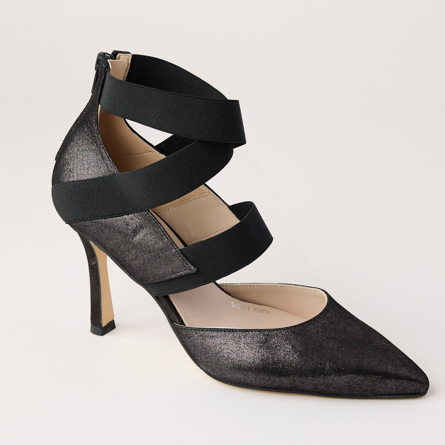 Marian Black Leather Shimmer Criss-Cross Court Shoes