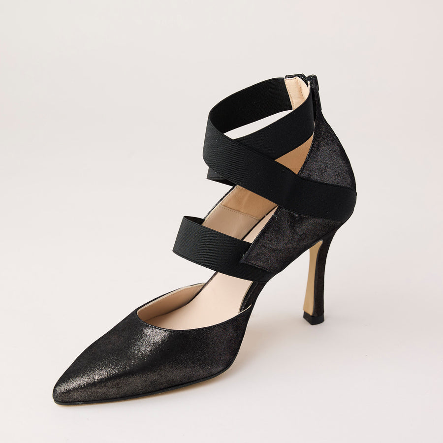 Marian Black Leather Shimmer Criss-Cross Court Shoes