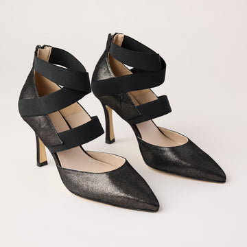 Marian Black Leather Shimmer Criss-Cross Court Shoes