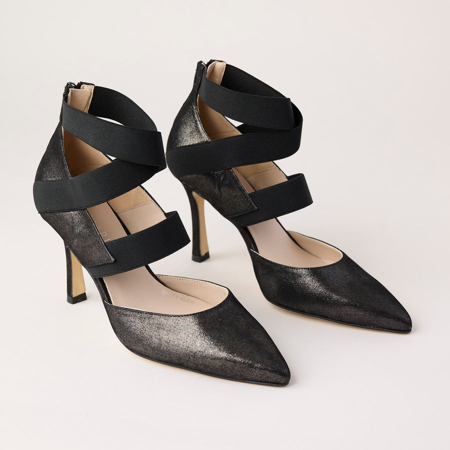 Marian Black Leather Shimmer Criss-Cross Court Shoes