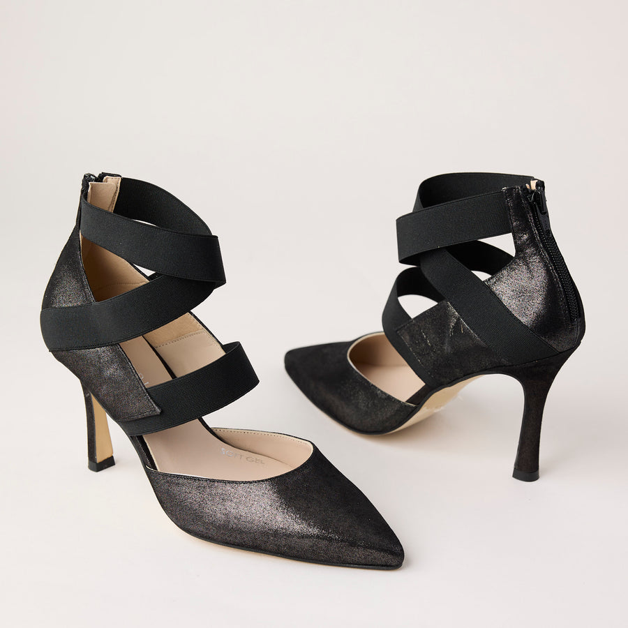 Marian Black Leather Shimmer Criss-Cross Court Shoes