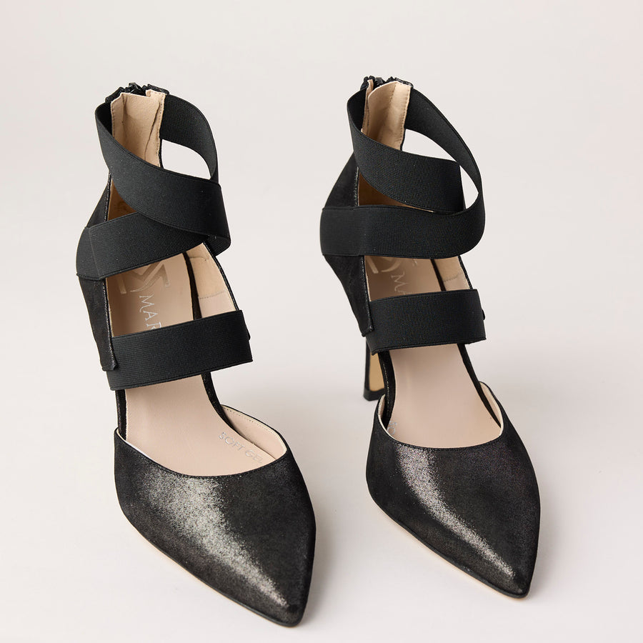 Marian Black Leather Shimmer Criss-Cross Court Shoes