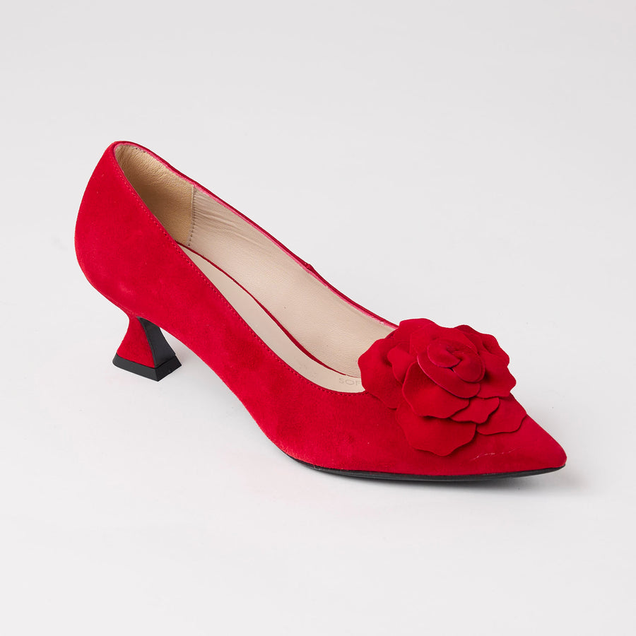 Marian Red Suede Leather Court Shoes - Nozomi