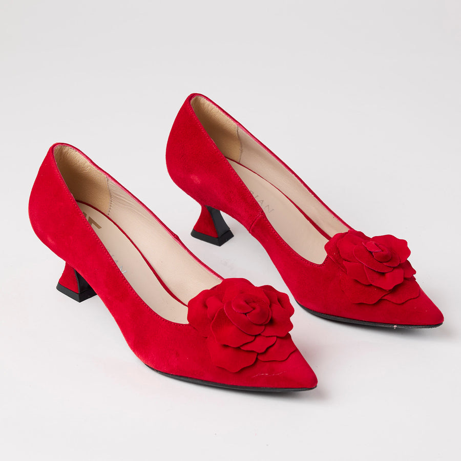 Marian Red Suede Leather Court Shoes - Nozomi