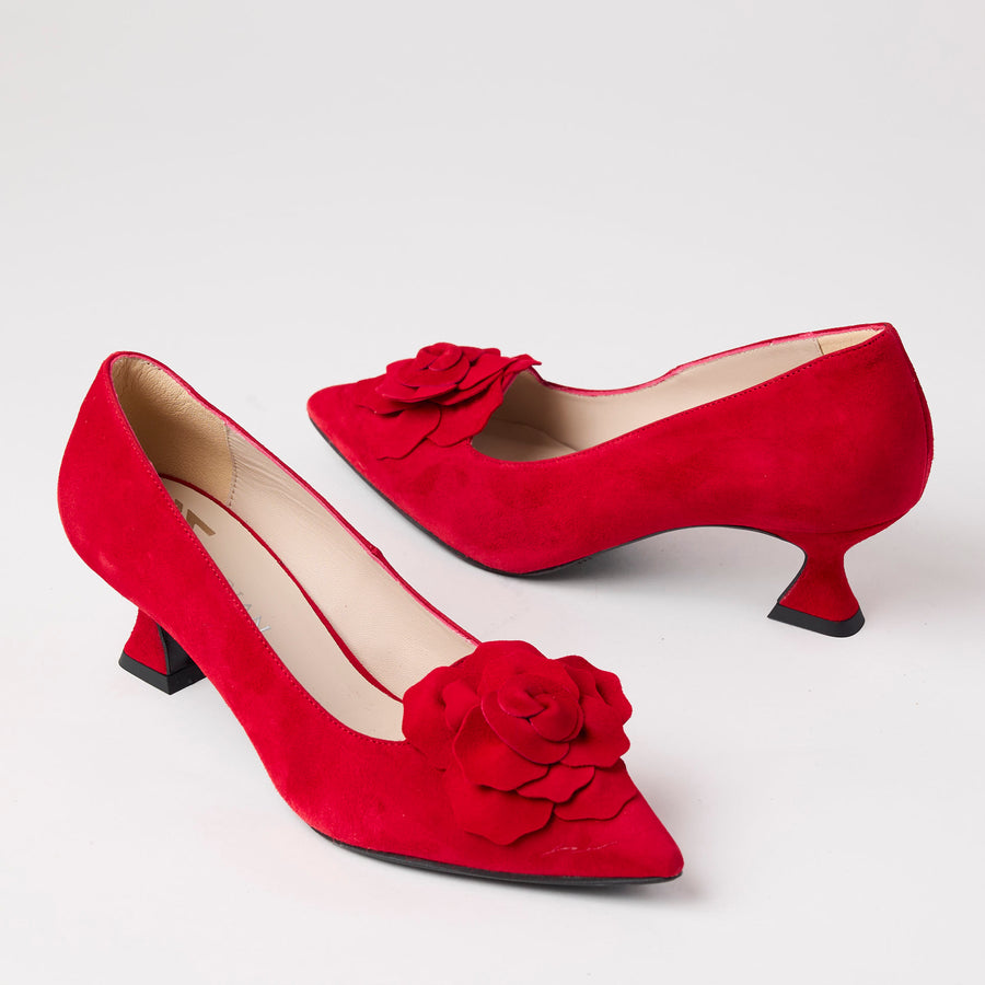 Marian Red Suede Leather Court Shoes - Nozomi