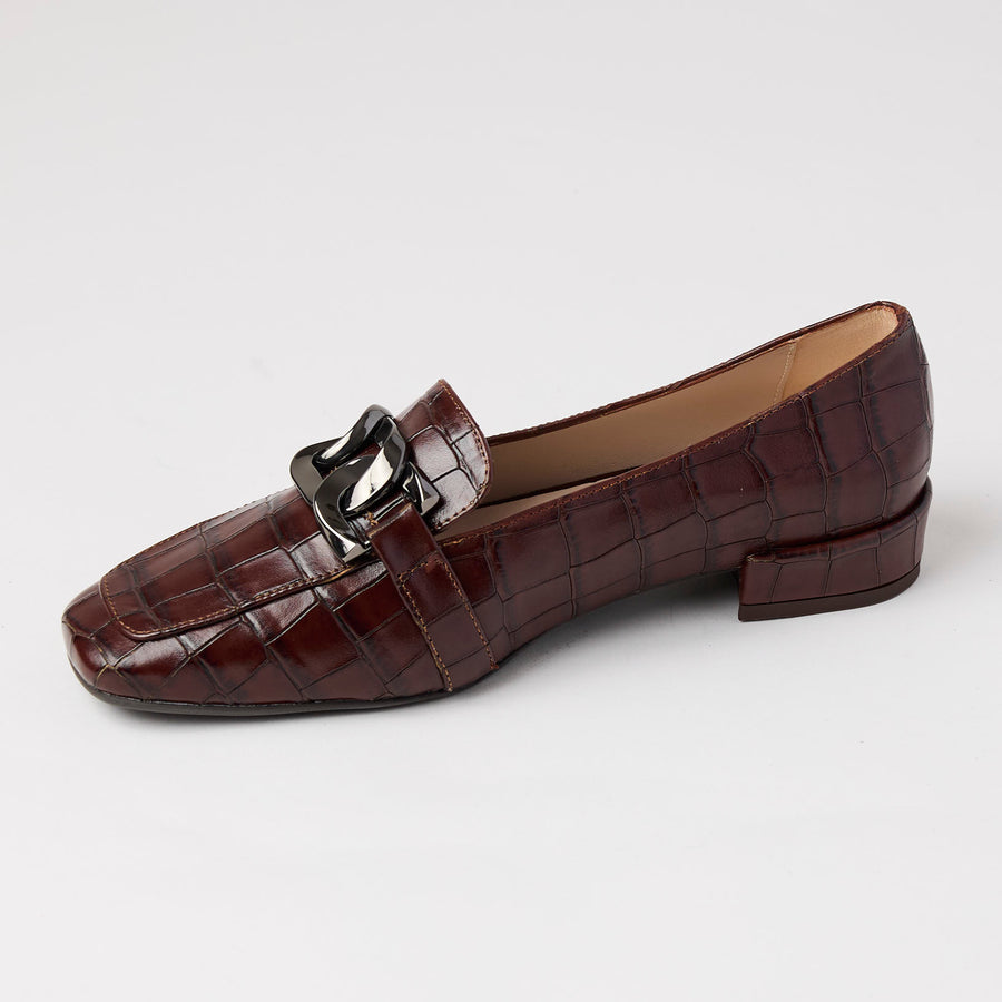 Marian Brown Croc Style Leather Loafers - Nozomi