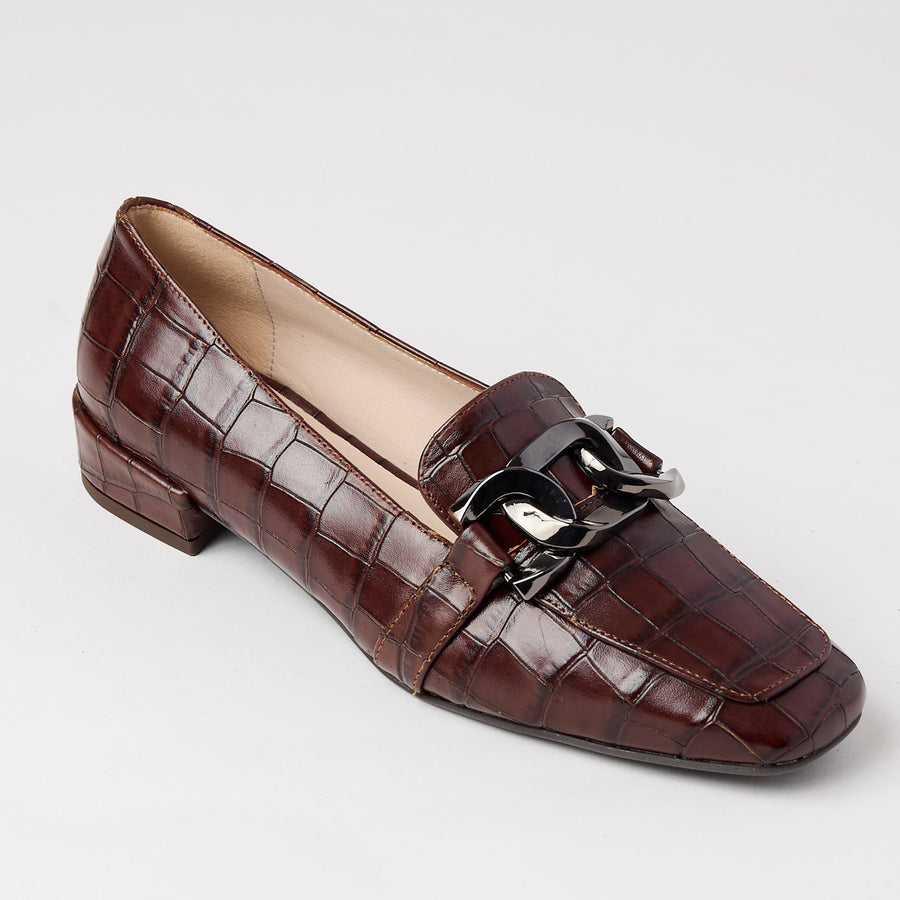 Marian Brown Croc Style Leather Loafers - Nozomi