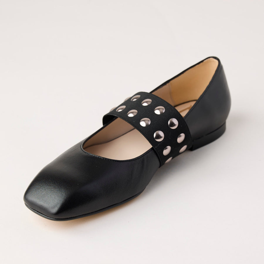 Marian Black Leather Mary Jane Flat Shoes