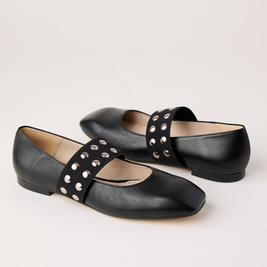 Marian Black Leather Mary Jane Flat Shoes