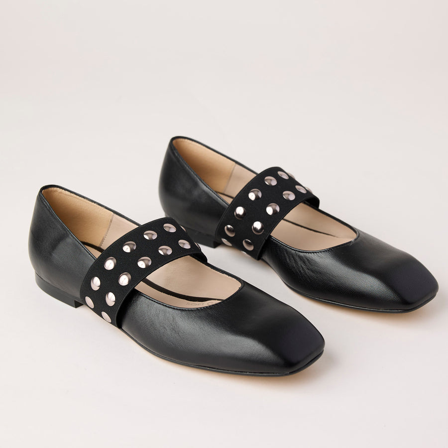 Marian Black Leather Mary Jane Flat Shoes